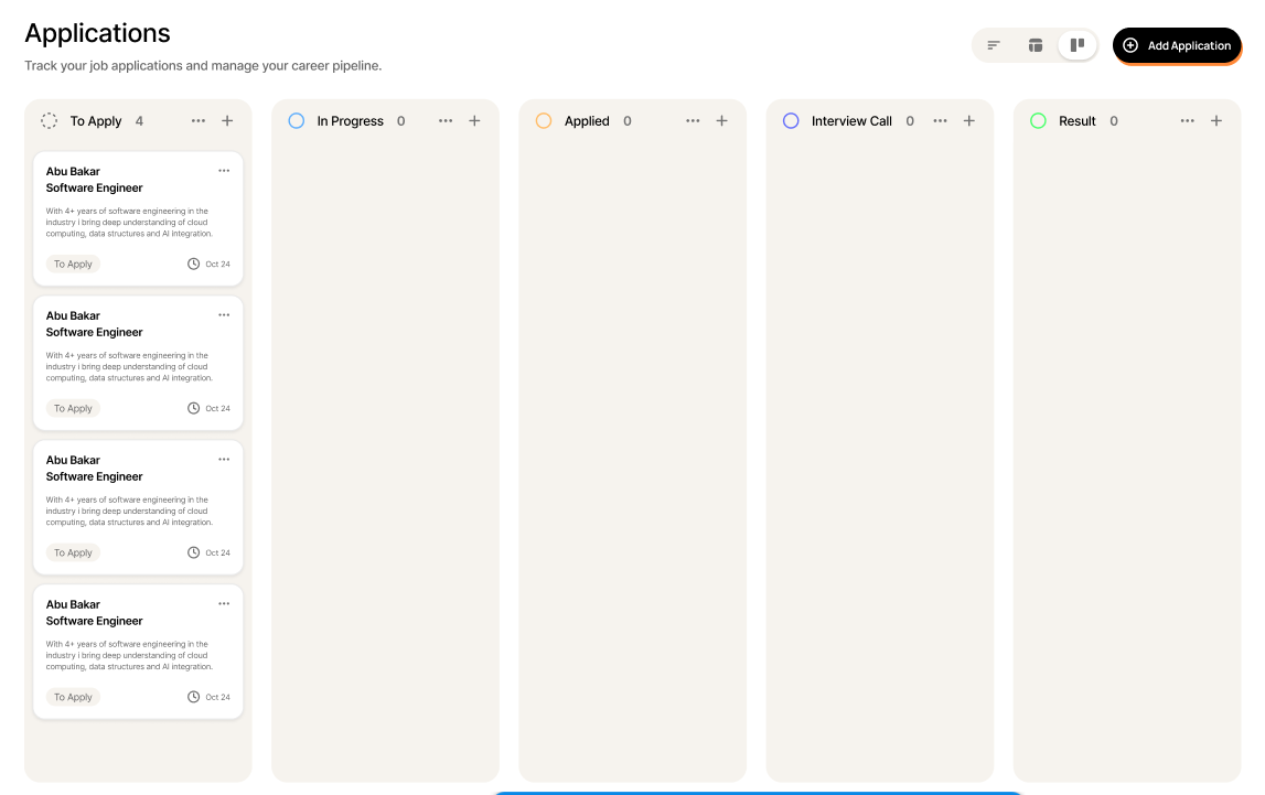 CareerKor application tracking board